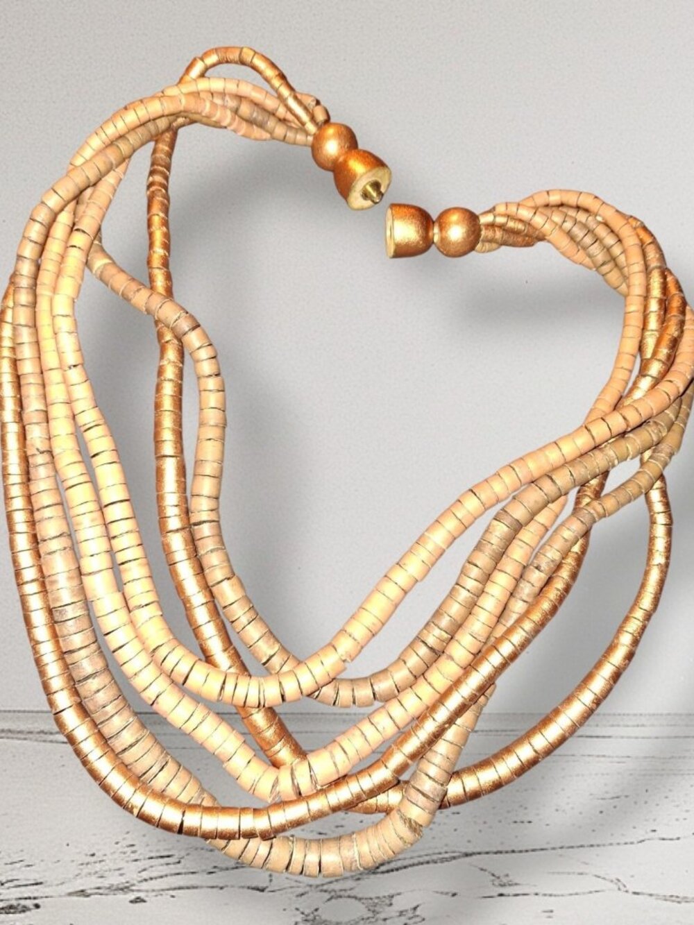 multi-strand golden Tans beaded statement necklace bohemian Hidden barrel clasp